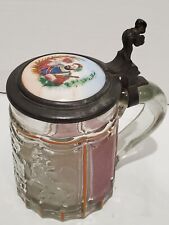 Rare 1870s German Gambrinus Painted Glass Beer Stein Mug - Porcelain Painted Lid picture