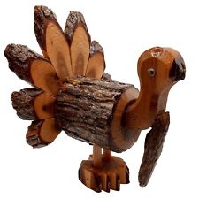 Folk Art Turkey Sculpture Natural Wood Slice Vintage OOAK Fall Thanksgiving Bird picture