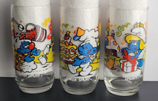Lot Of 3 Vintage 1982/1983 Smurf Glasses :  Baker, Smurfette, and Clumsy.  picture