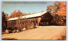 Postcard A Picturesque Covered Bridge, an Old Historic Landmark linen F164 picture