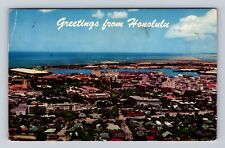 Honolulu HI-Hawaii, Aerial Honolulu, Harbor, Pacific Ocean, Vintage Postcard picture