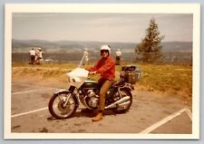 guy on Motorcycle Vintage Snapshot Photo 1970 Honda cb750 picture