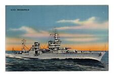 U.S.S. Indianapolis vintage linen postcard, U.S. Navy, heavy cruiser, WWII picture