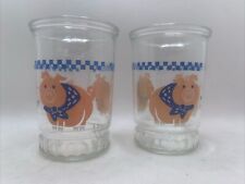 VTG BAMA Jelly Jars Barnyard Country 3 Pigs 10oz Juice Glasses Bandana 2 Glasses picture