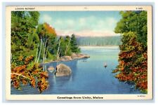 1940 Greetings From Unity Maine ME, Lovers Retreat Boat Sea View Postcard picture