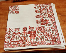 Vtg Linen/Cotton Austrian Folk Traditional Scandi Style Square Tablecloth 37