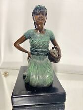 VTG. BRONZE SCULPTURE Young Woman Kneeling STATUE FIGURINE On Wood Base picture