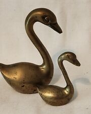 Vintage Solid Brass Swan Birds Figurines PAIR 4