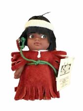 Vintage Indien Art Eskimo Native American Souvenir Doll 9 Red Dress Green Belt picture