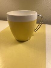 Vintage NFC insulated plastic coffee tea cup w/ chrome handle Yellow White picture
