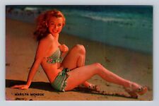 Marilyn Monroe On The Beach, Actress, People, Antique, Vintage Souvenir Postcard picture