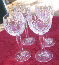 4 Signed Waterford Cut Crystal Art Glass X Diamond Pattern Long Stem Goblets~q picture