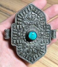 Tibet 1800s Old Antique Pure Silver/Copper Turquoise Gau Shrine Niche Box Amulet picture