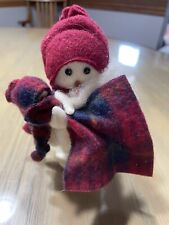 Adorable Felted Snowman Holding Baby Snowperson Figurine 5” Tall picture