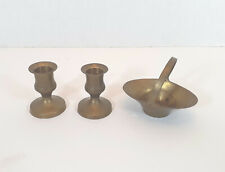 Vintage 2 Small Solid Brass Candlestick Holders and Brass Basket Made In India picture