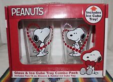 Peanuts Snoopy Valentine's Day Pint Glasses Set of 2 with Ice Cube Tray Combo picture