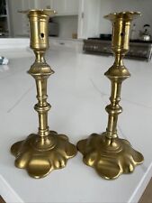 Antique 18th Century George II (?) English Brass Petal Base / Top Candle Holders picture