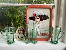 Lot of 6 Vintage Coca Cola Memorabilia - Metal Trays, Green Glass, Hobble Skirt picture