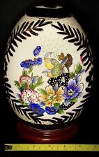 Vtg 9” Satsuma Cloisonne' Style Egg Hand Painted Birds Floral Moriage Gold￼ picture
