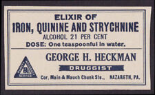 Heckman Druggist Nazareth PA Elixir Iron-Quinine-Strychnine medicine label picture