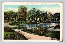 Evansville IN-Indiana, Garvin Park, Scenic View Lake & Drive, Vintage Postcard picture