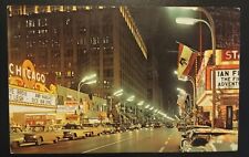 Postcard Chicago Illinois State Street At Night 1964 Theater Old Cars Street Lig picture