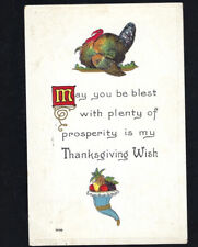 c.1913 Thanksgiving Wish Prosperity Cornucopia Turkey Greetings Bergman Postcard picture