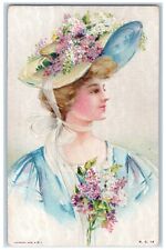 1909 Victorian Pretty Woman Big Hat Flowers Columbus Grove OH Antique Postcard picture
