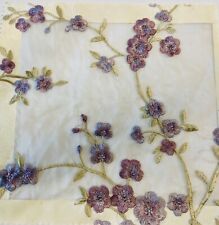 Vintage Designer Embroidered Silk Lilac purple Cherry Blossom Organza Fabric picture