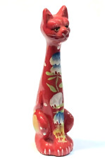 Folk Art Red Cat Kitten Figurine Hand Painted Vintage Portugal picture