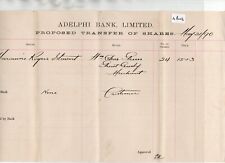 Adelphi Bank - (AB03 ) proposed  share transfer -  May 1890 picture