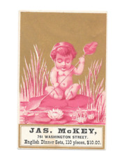 1880s-90s Small Boy in Lilly Patch JAS McKey English Dinner Sets Trade Card picture