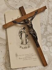 Vintage Germany Wood Bronze Catholic Wall Crucifix Cross Jesus Christ 1961's picture