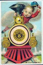 J P Coats Thread Boy Riding Train Locomotive Victorian Trade Card 1881 picture