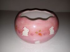 Easter Planter Vintage 1999 Ceramic Bunny Egg Colorful Decor Pink White Rabbit picture