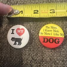 Lot of ( 2 ) Vintage 1980's Dog Themed Novelty Pinback Buttons 1.5