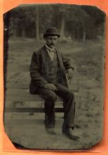 TT Portrait of a Young Man Seated Outdoors, circa 1890s Tintype picture