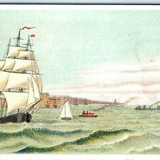 c1880s Barque Sail Boat Vessel Mast & Small Steamboats Trade Card Ship Ocean C30 picture