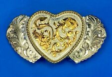 Three Hearts Flower Ornate QUALITY JG Hallmark vintage belt buckle picture