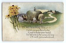 Sun Flower Farmers Fields Country Side Farm House Greeting Card Vintage Postcard picture