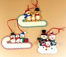 (3) Customized Family Christmas Ornaments (3 persons) Snowmen Teddy Bears READ picture