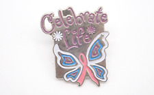 Celebrate Life Butterfly Pink Ribbon Vintage Lapel Pin picture