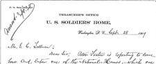 Antique 1909 U S SOLDIERS HOME TREASURERS OFFICE LETTERHEAD WASHINGTON DC BL86 picture