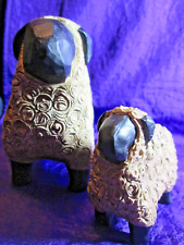 Lot of 2 Rustic Country Primitive Resin Sheep Figurines Shelf Sitters Folk Art picture