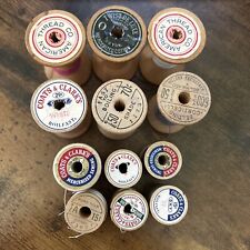 Vintage Lot 12 Wooden Spools with & without Sewing Thread Mixed Brands picture