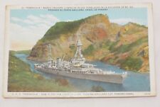 Postcard Linen Panama Canal Zone USS Pensacola 1937 canal zone postmark & stamp picture
