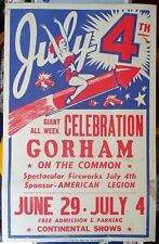 July 4th Celebration Gorham Maine Circa 1930s/1940s Cardboard Broadside Poster picture