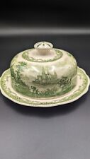 Vintage Fine English China Antique White Green Round Butter Dish Lion Mark picture