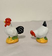 Set of Two Vintage Ceramic Rooster and Hen Figurines Chickens Decor Farmhouse picture