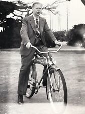 S5 Photograph Handsome Man Suit On Bicycle Pacific Grove California 1943 picture